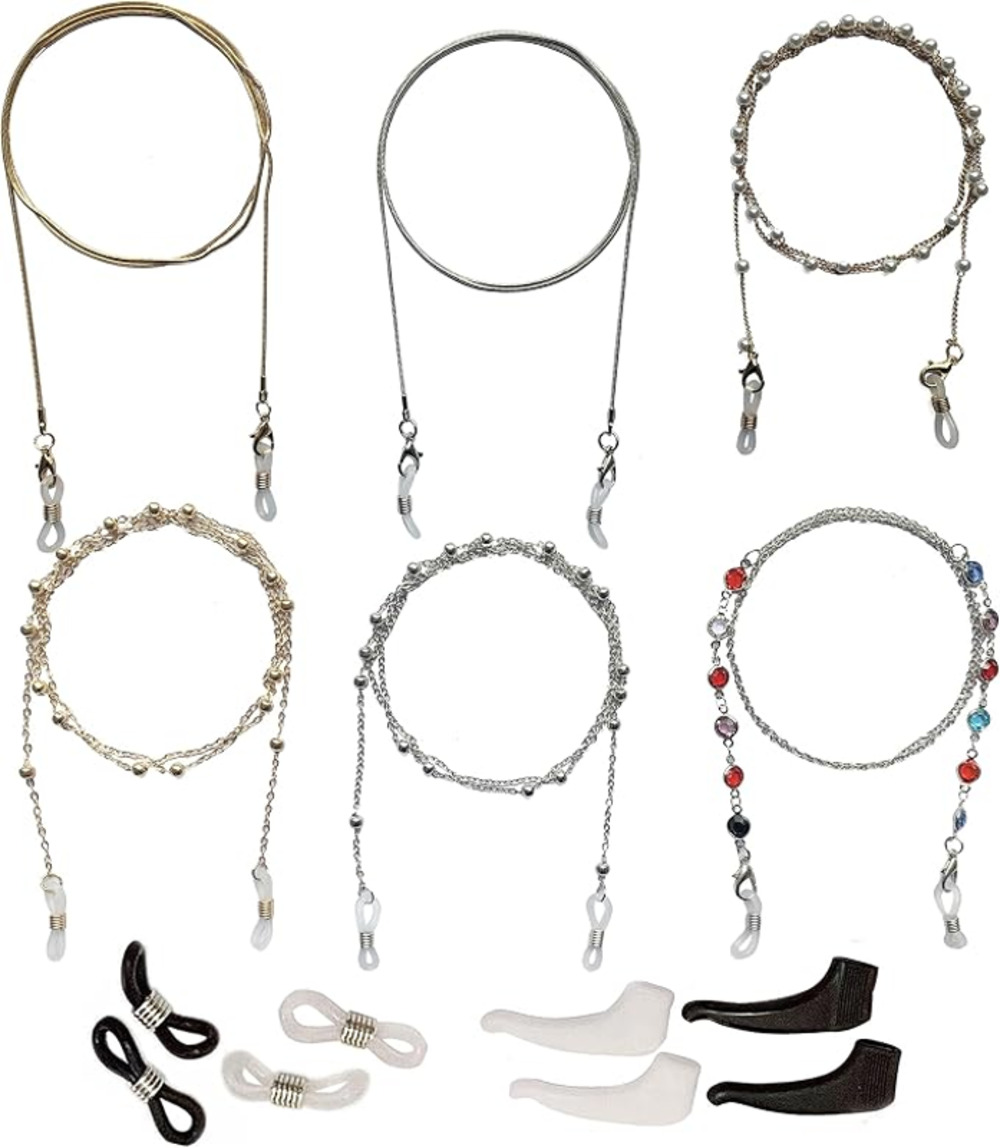 Eyeglass Chains Holders New NWT Lot Bundle 6 Pair Gold Silver Pearls Gemstones